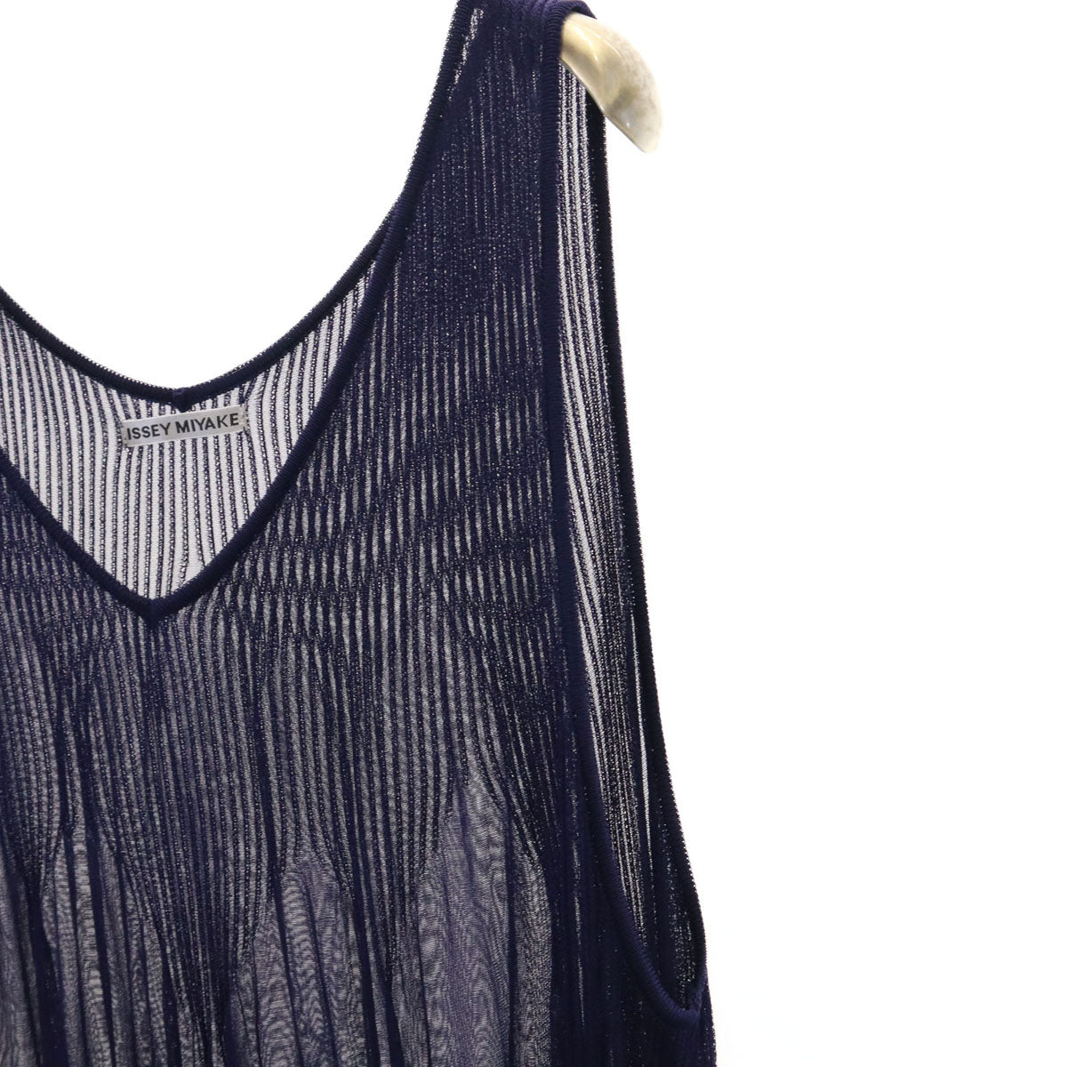 ISSEY MIYAKE イッセイミヤケ 日本製 ノースリーブ シアー ワンピース 2 ネイビー レディース