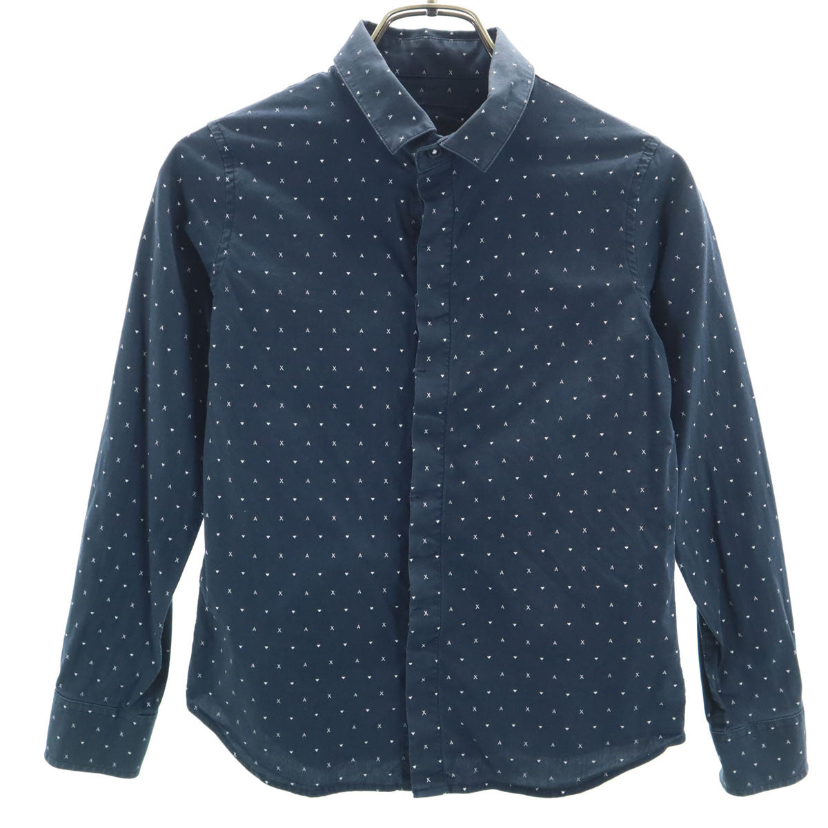ARMANI EXCHANGE アルマーニエクスチェンジ 総ロゴ 長袖 シャツ 10A ネイビー 比翼 キッズ