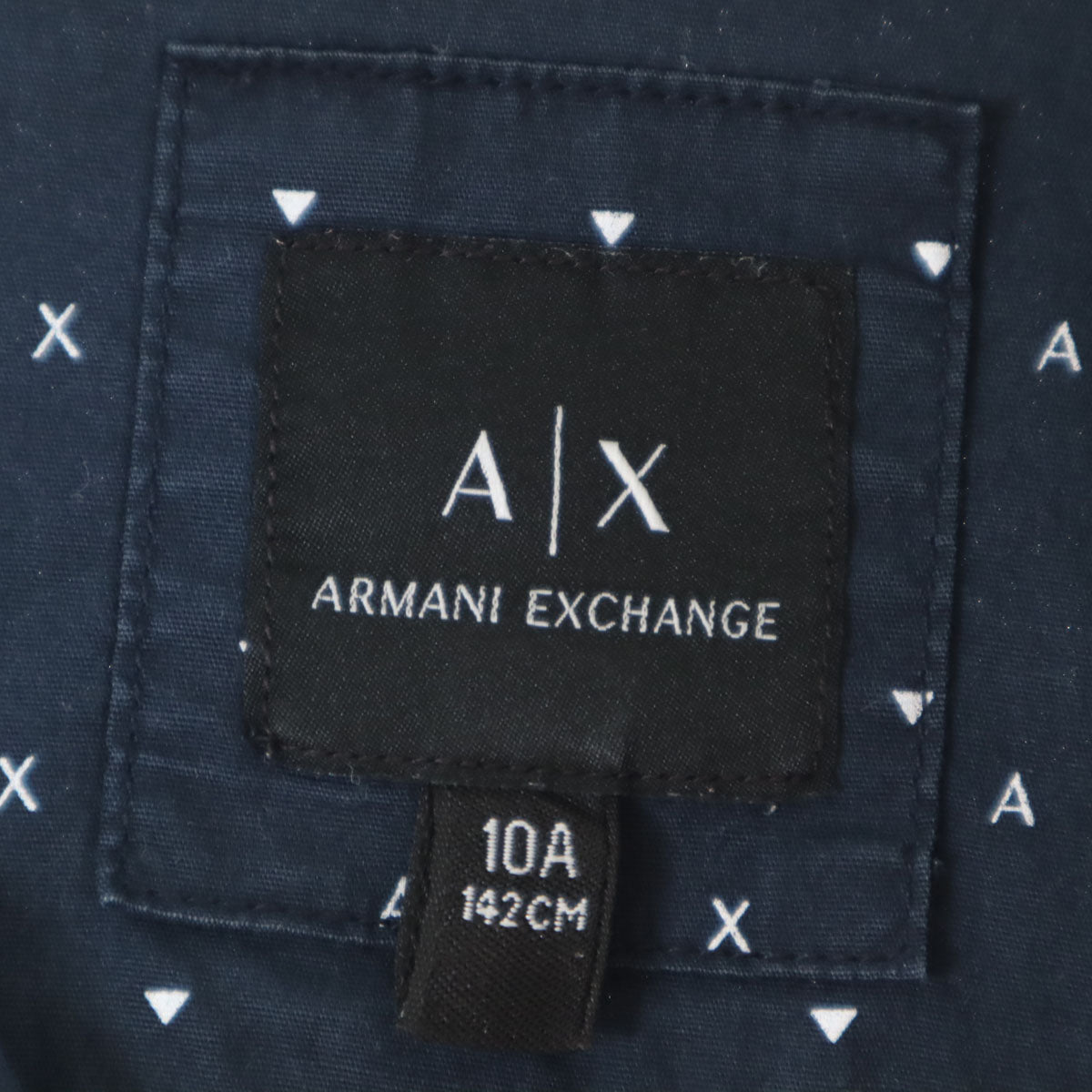 ARMANI EXCHANGE アルマーニエクスチェンジ 総ロゴ 長袖 シャツ 10A ネイビー 比翼 キッズ