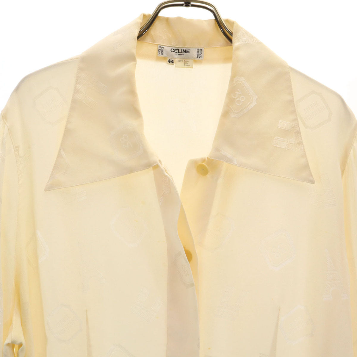 CELINE セリーヌ 80s 90s フランス製 オールド 総柄 長袖 シルク シャツ 44 生成り レディース