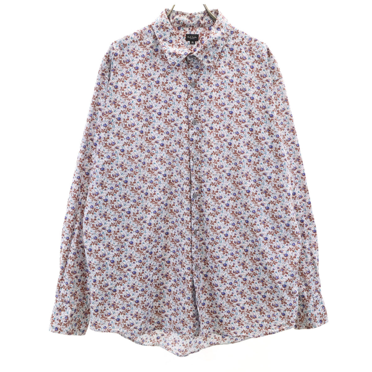 Paul Smith ポールスミス 日本製 花柄 長袖 シャツ 2L ブルー系 メンズ