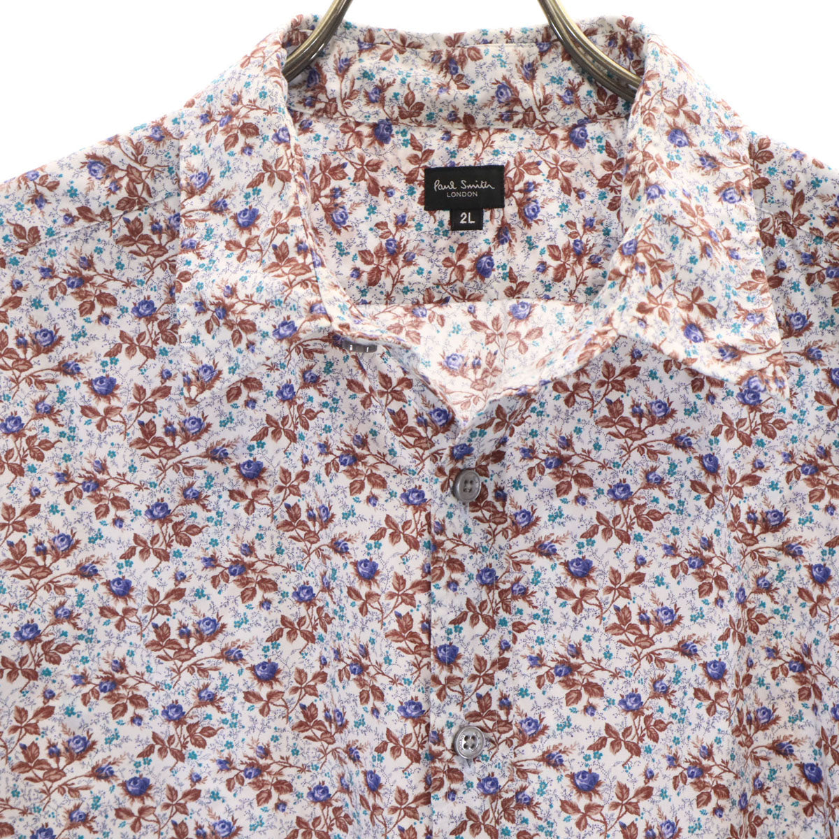 Paul Smith ポールスミス 日本製 花柄 長袖 シャツ 2L ブルー系 メンズ