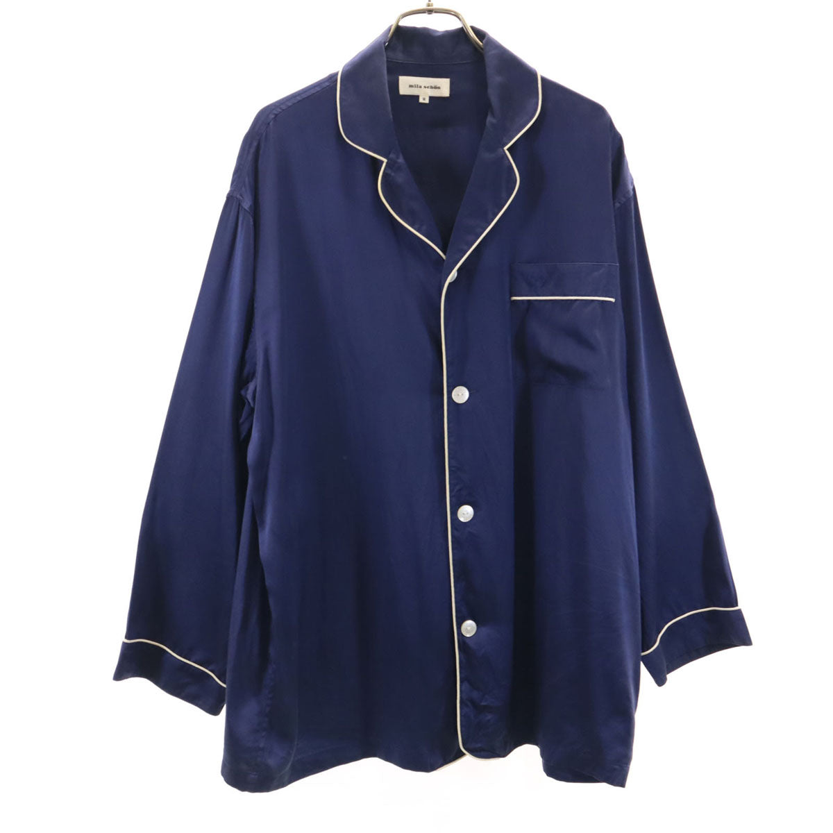 mila schon ミラショーン 長袖 ルームウェア M ネイビー サテン シャツ メンズ