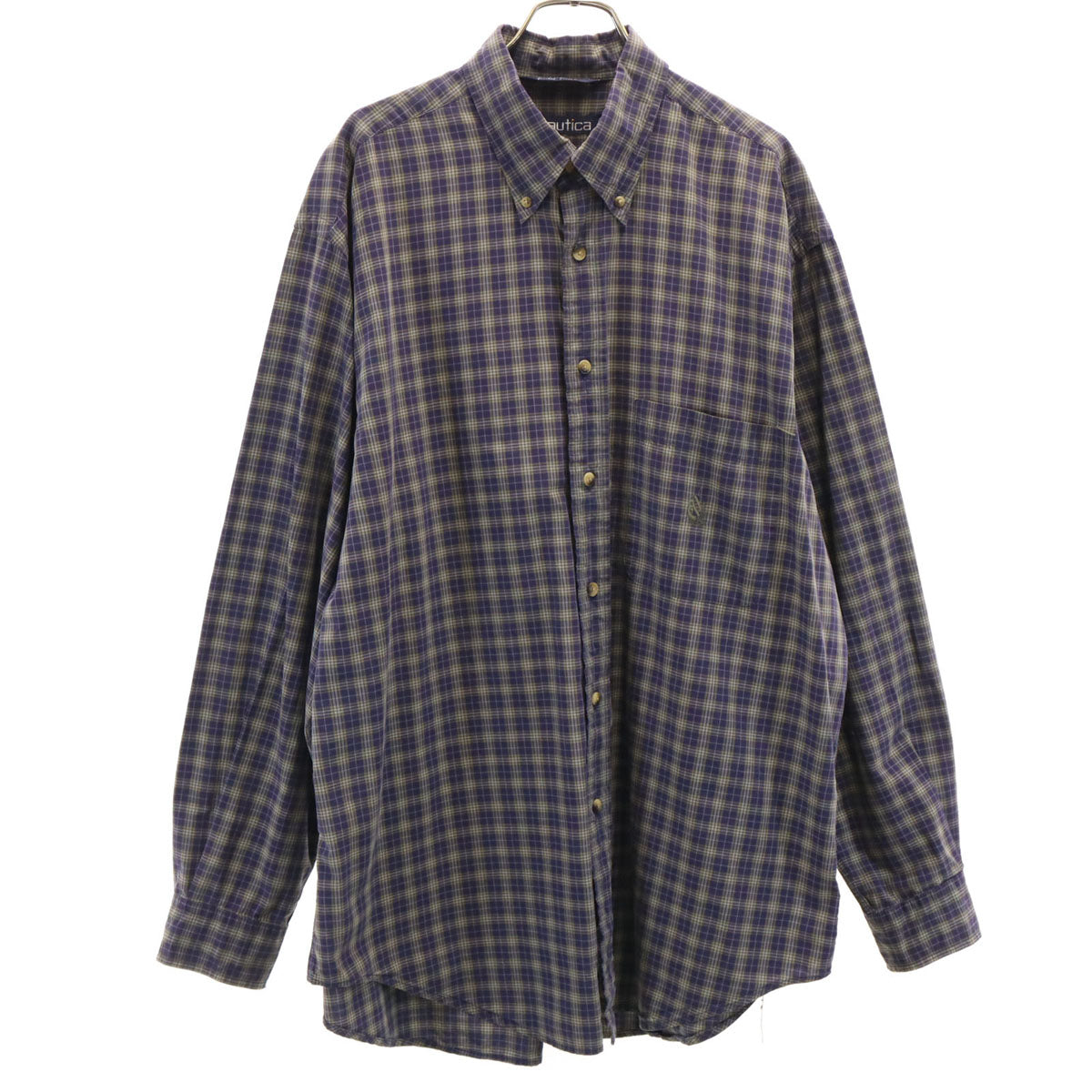 NAUTICA ノーティカ 90s USA製 オールド チェック柄 長袖 ボタンダウンシャツ L ネイビー メンズ