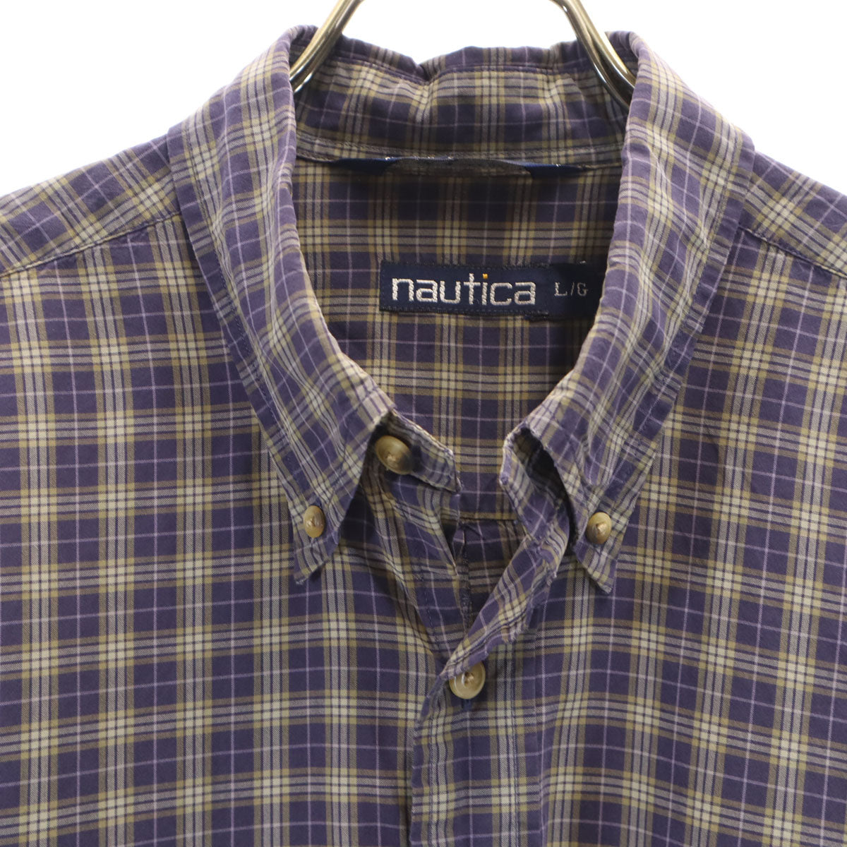NAUTICA ノーティカ 90s USA製 オールド チェック柄 長袖 ボタンダウンシャツ L ネイビー メンズ