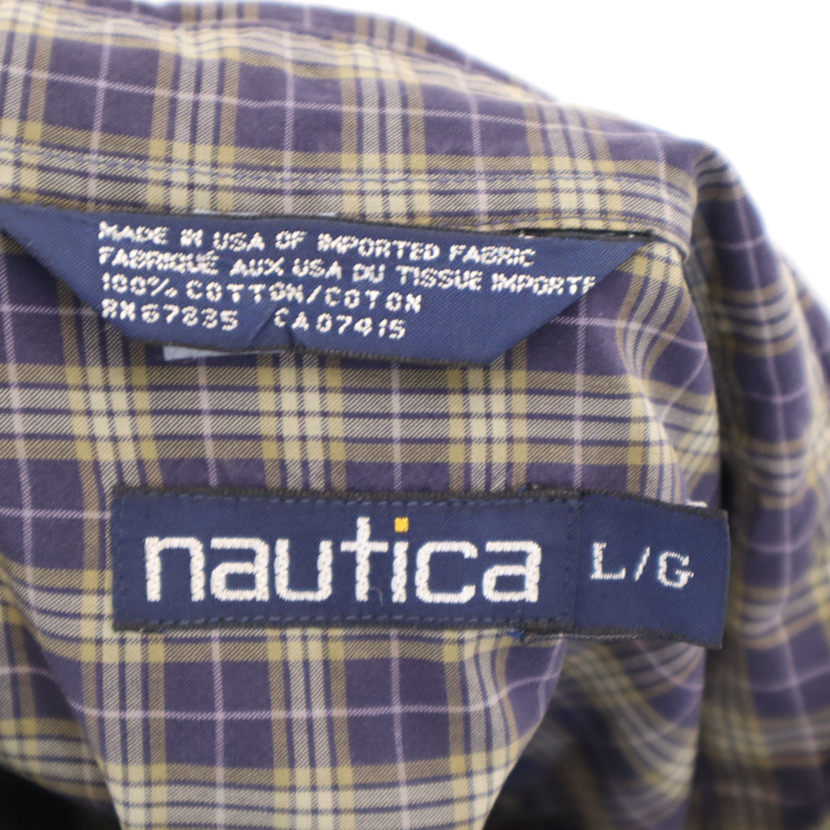 NAUTICA ノーティカ 90s USA製 オールド チェック柄 長袖 ボタンダウンシャツ L ネイビー メンズ