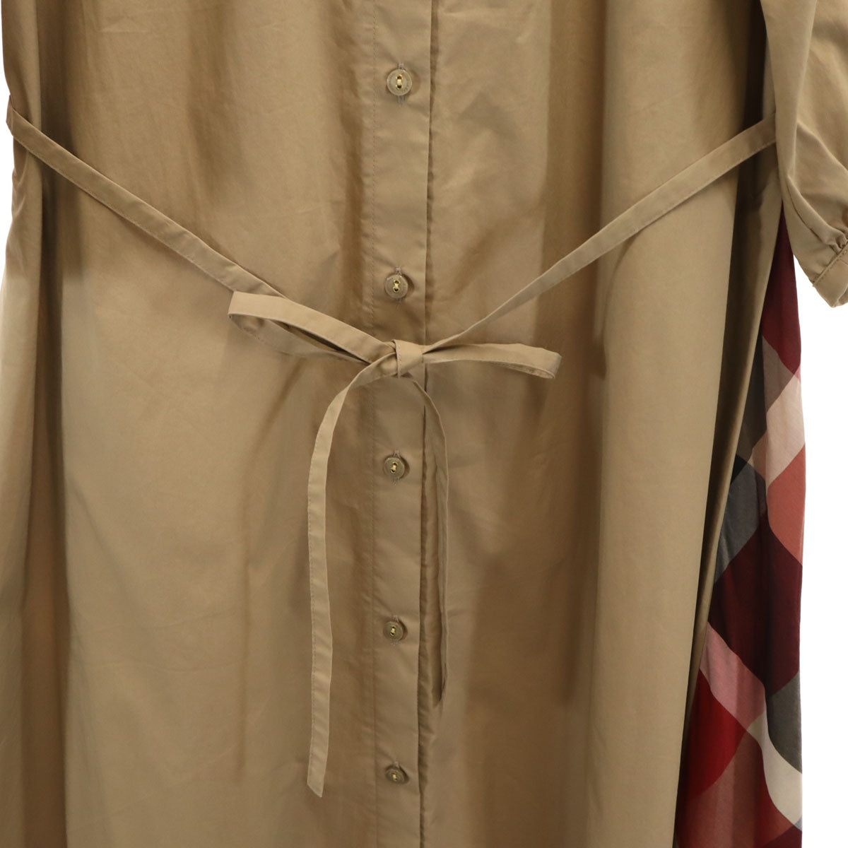 BLUE LABEL CRESTBRIDGE ブルーレーベルクレストブリッジ 5分袖 バンドカラー シャツワンピース 38 カーキベージュ レディース