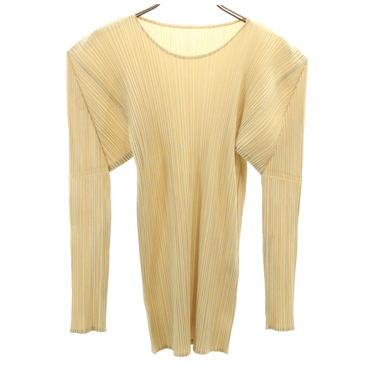 美品 PLEATS PLEASE プリーツプリーズ 90s 日本製 オールド 長袖 プリーツ カットソー 3 ベージュ トップス イッセイミヤケ レディース