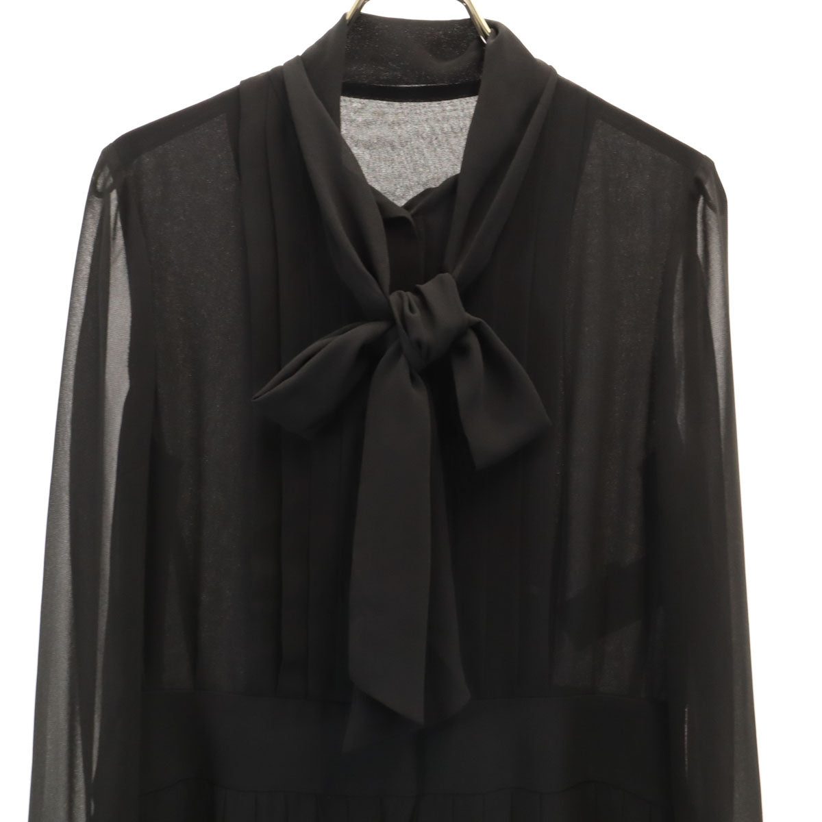 LANVIN LA COLLECTION ランバンコレクション 日本製 長袖 シアー ワンピース 38 ブラック レディース