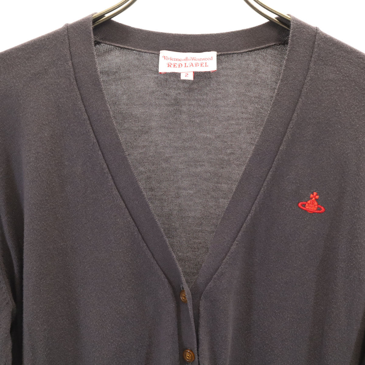Vivienne Westwood RED LABEL ヴィヴィアンウエストウッドレッドレーベル 長袖 Vネック ニットカーディガン 2 チャコールグレー レディース