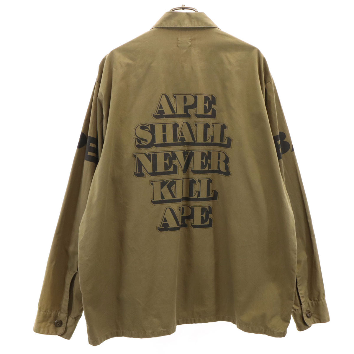 A BATHING APE アベイシングエイプ バックプリント 長袖 ミリタリーシャツ L オリーブ系 メンズ