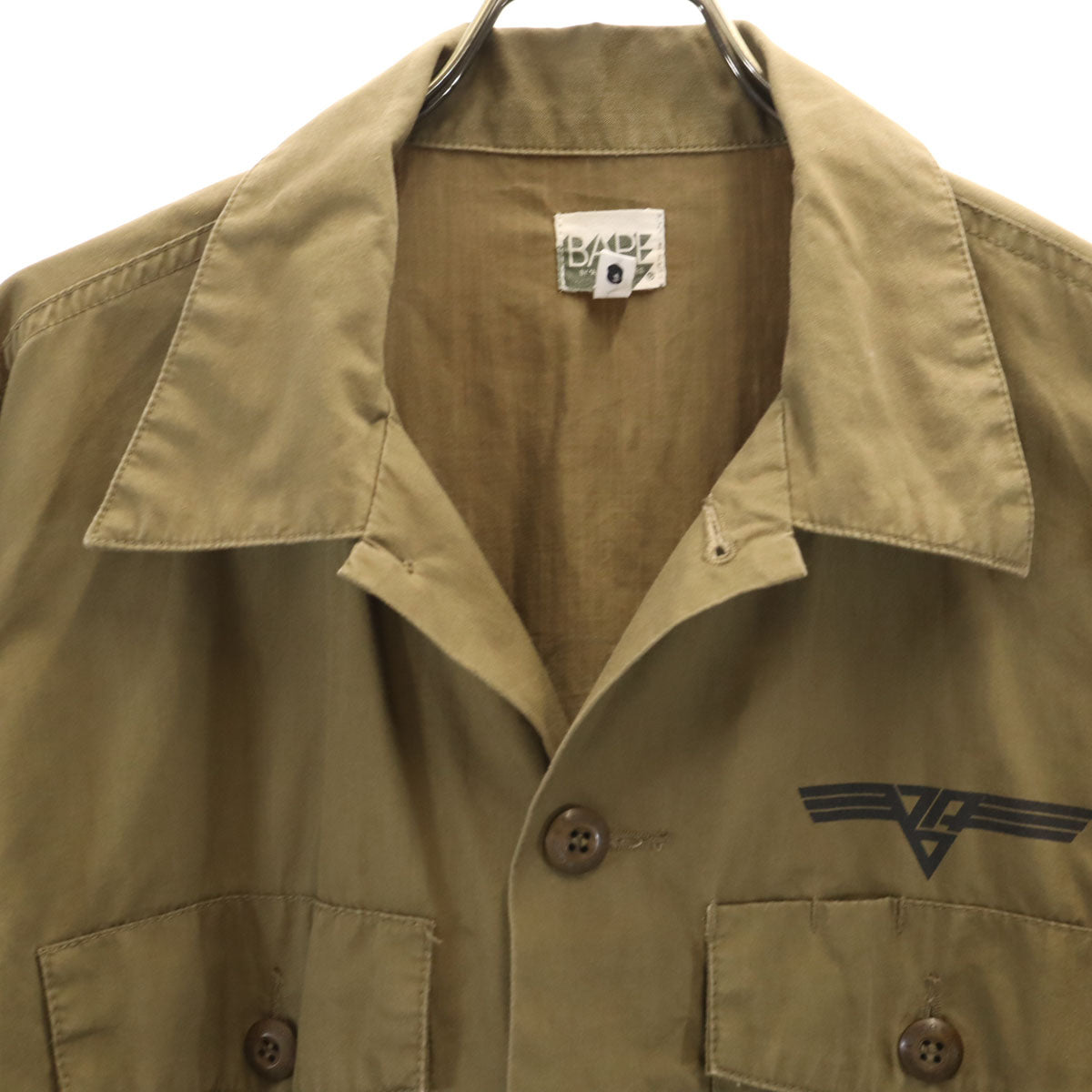 A BATHING APE アベイシングエイプ バックプリント 長袖 ミリタリーシャツ L オリーブ系 メンズ