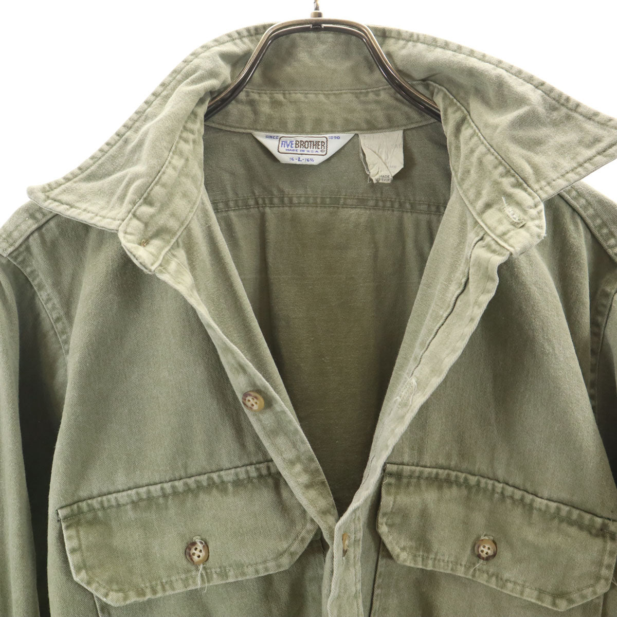 FIVE BROTHER ファイブブラザー 70s 80s USA製 ヴィンテージ 長袖 デニムシャツ L カーキ メンズ