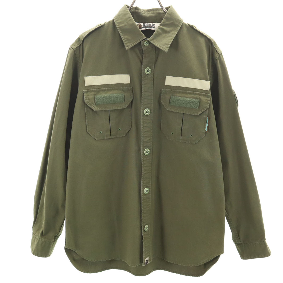 A BATHING APE アベイシングエイプ 日本製 長袖 ミリタリーシャツ L カーキ メンズ