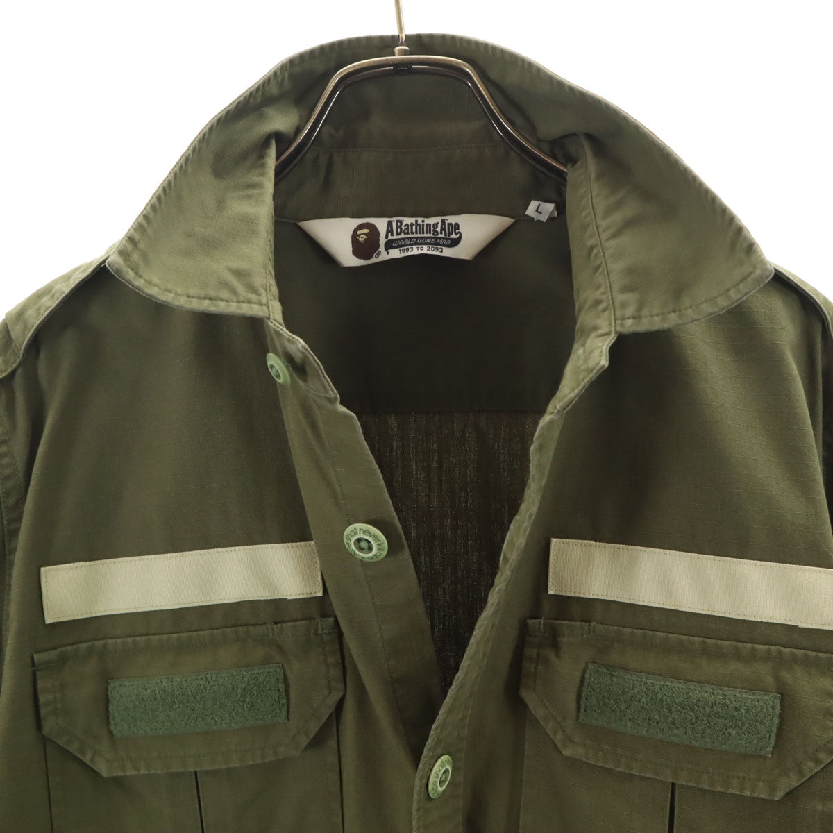 A BATHING APE アベイシングエイプ 日本製 長袖 ミリタリーシャツ L カーキ メンズ