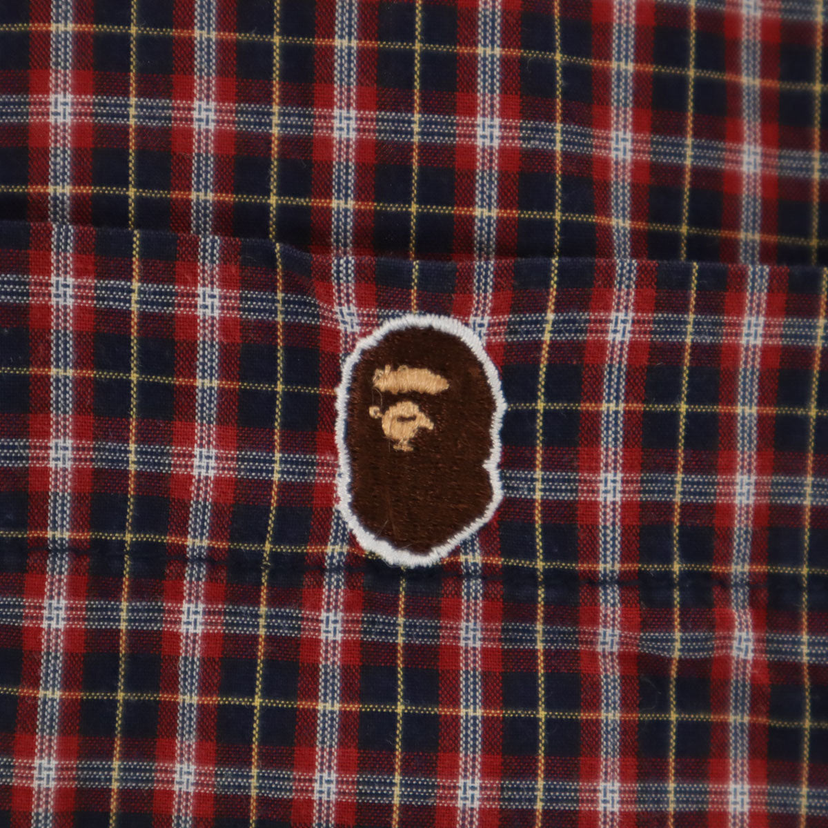 A BATHING APE アベイシングエイプ 日本製 チェック柄 長袖 コットンシャツ L レッド メンズ