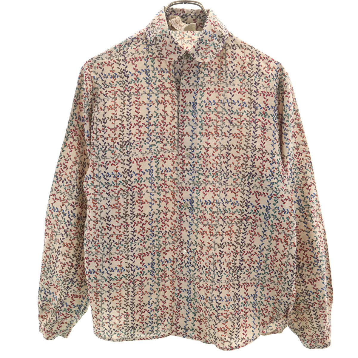 Jones New York ジョーンズニューヨーク 70s 80s ヴィンテージ 総柄 長袖 シャツ M ベージュ レディース