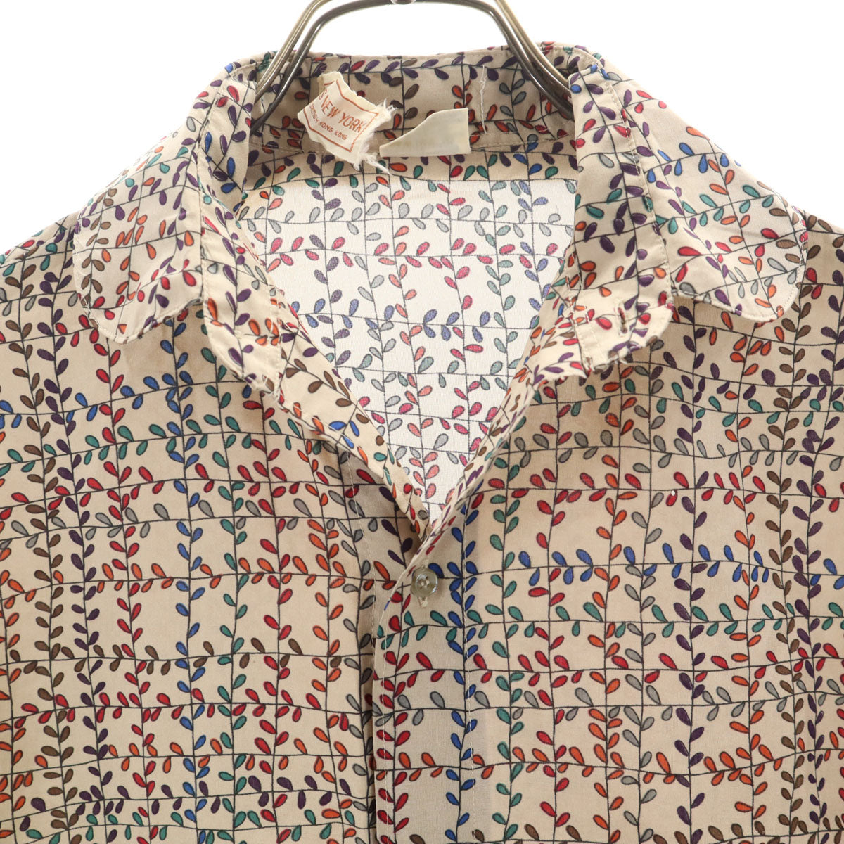 Jones New York ジョーンズニューヨーク 70s 80s ヴィンテージ 総柄 長袖 シャツ M ベージュ レディース
