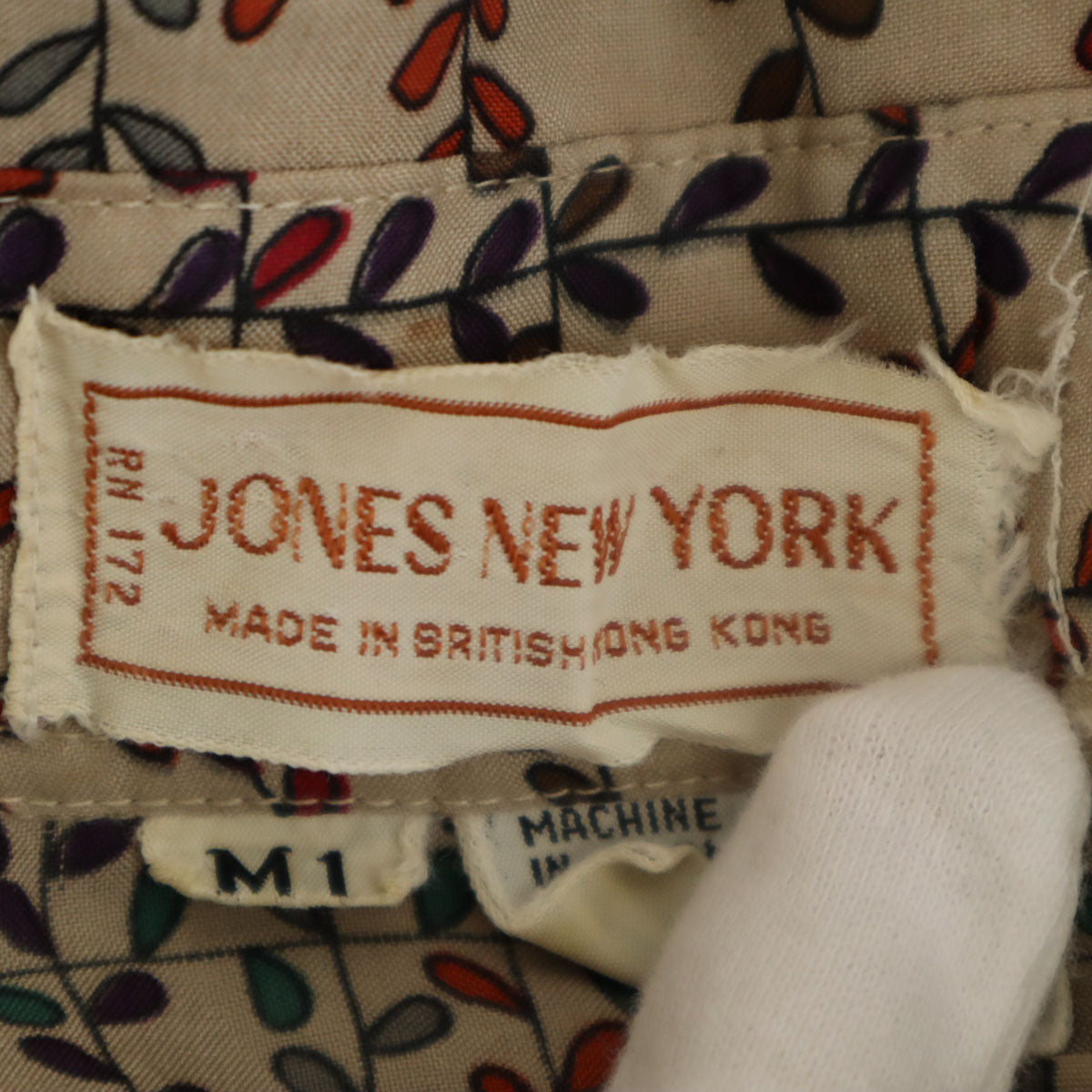 Jones New York ジョーンズニューヨーク 70s 80s ヴィンテージ 総柄 長袖 シャツ M ベージュ レディース