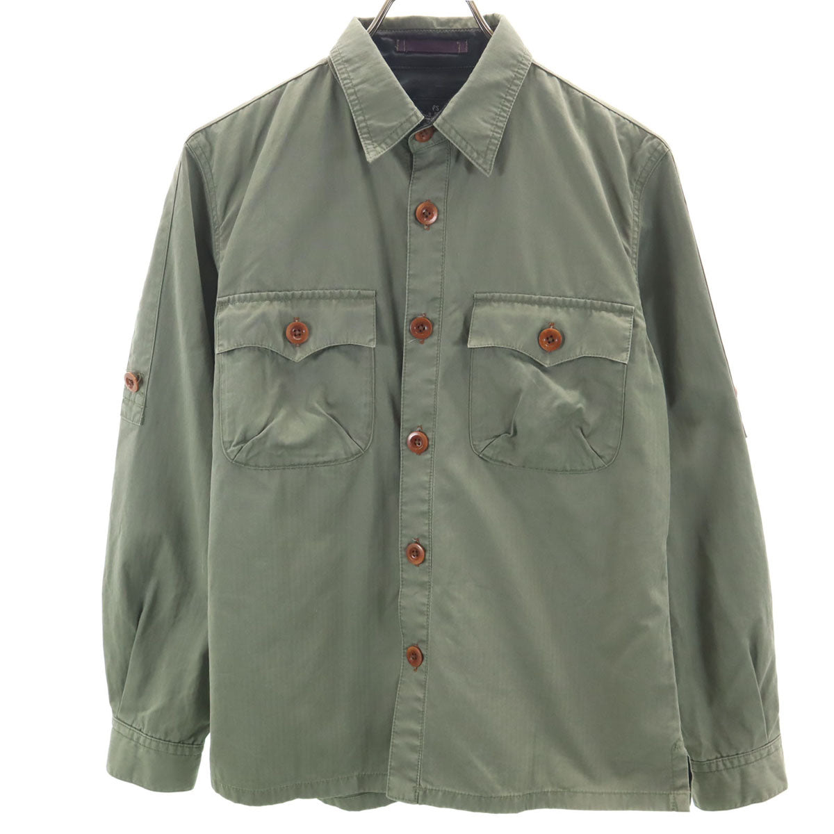 PS Paul Smith ピーエスポールスミス 日本製 長袖 ミリタリーシャツ M オリーブ系 メンズ