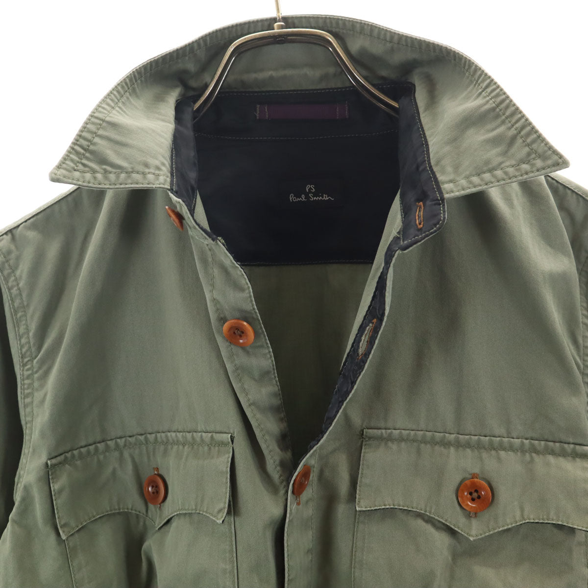 PS Paul Smith ピーエスポールスミス 日本製 長袖 ミリタリーシャツ M オリーブ系 メンズ