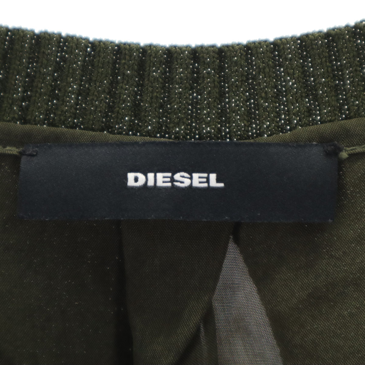 DIESEL ディーゼル 長袖 Vネック レイヤード ニット M カーキ レディース
