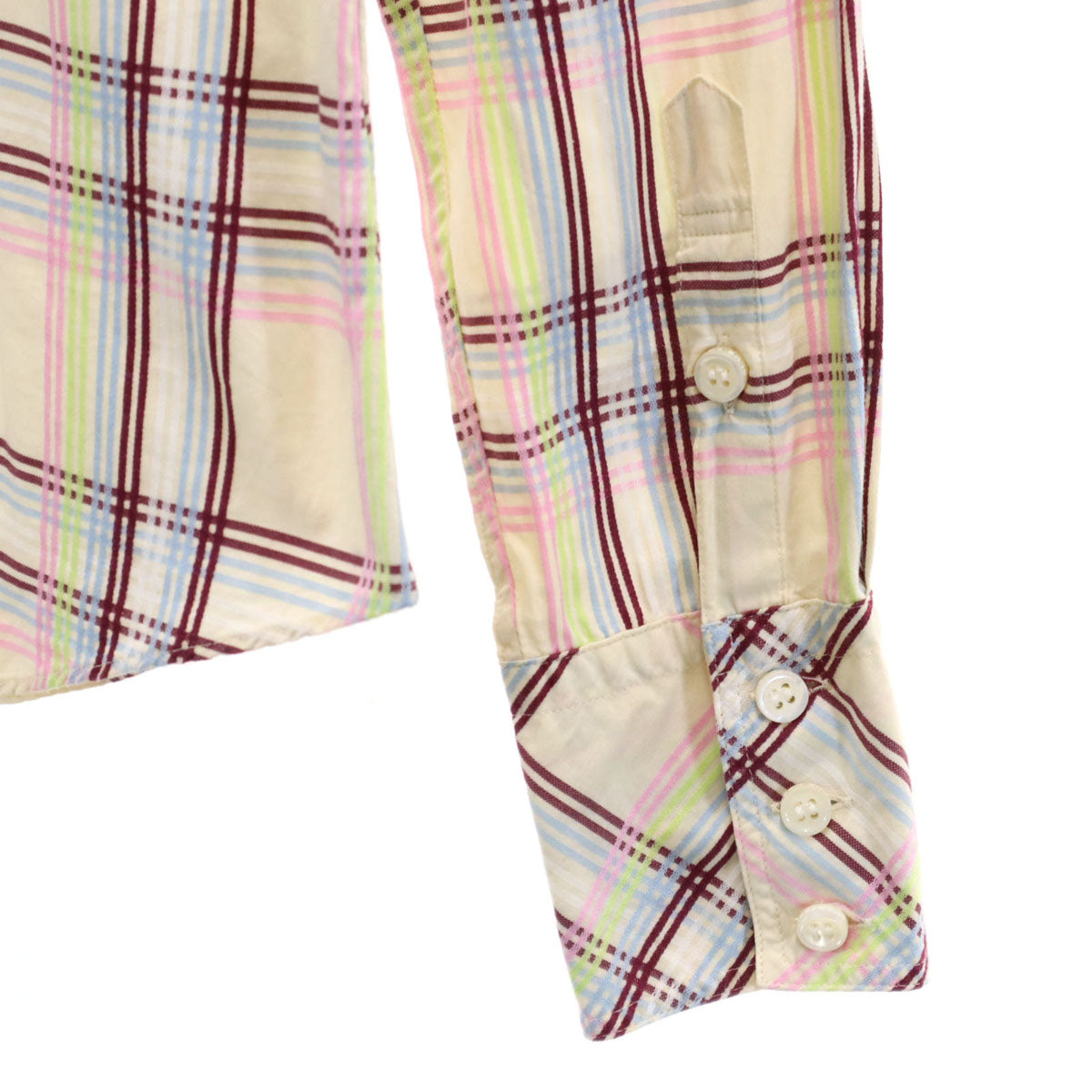 BURBERRY LONDON BLUE LABEL バーバリー ロンドン ブルーレーベル 日本製 チェック柄 長袖 ウエスタンシャツ 38 ベージュ 三陽商会 レディース