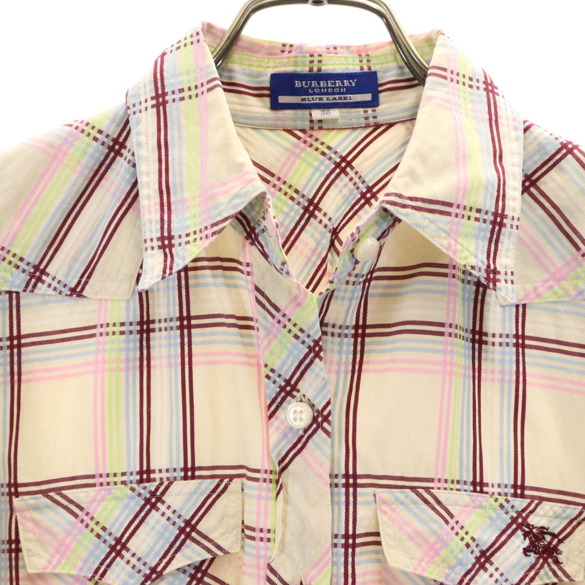 BURBERRY LONDON BLUE LABEL バーバリー ロンドン ブルーレーベル 日本製 チェック柄 長袖 ウエスタンシャツ 38 ベージュ 三陽商会 レディース