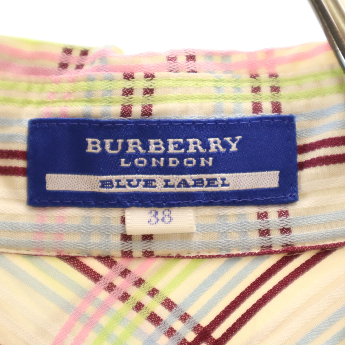 BURBERRY LONDON BLUE LABEL バーバリー ロンドン ブルーレーベル 日本製 チェック柄 長袖 ウエスタンシャツ 38 ベージュ 三陽商会 レディース
