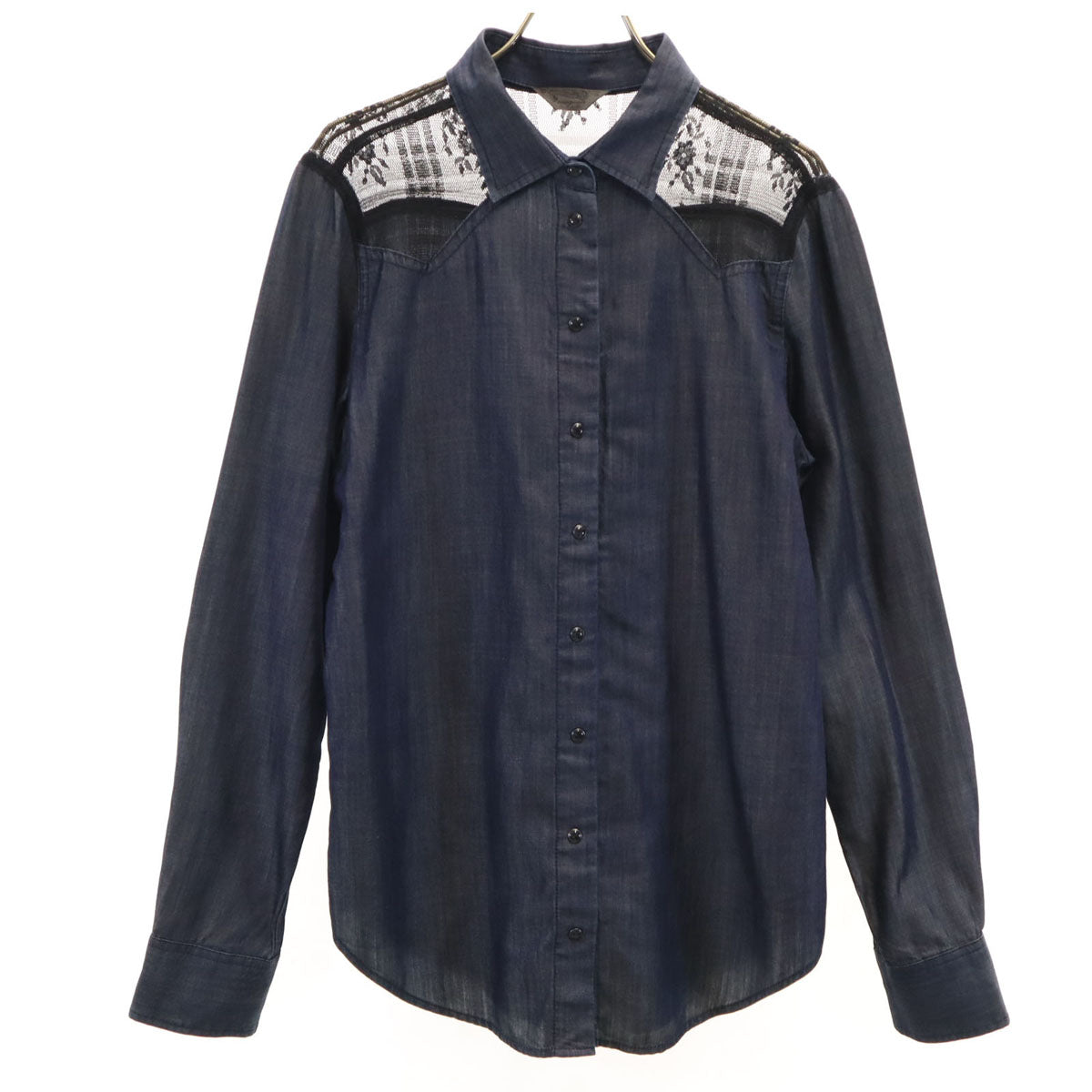 DIESEL ディーゼル 長袖 レース切替 シャンブレーシャツ S ネイビー レディース