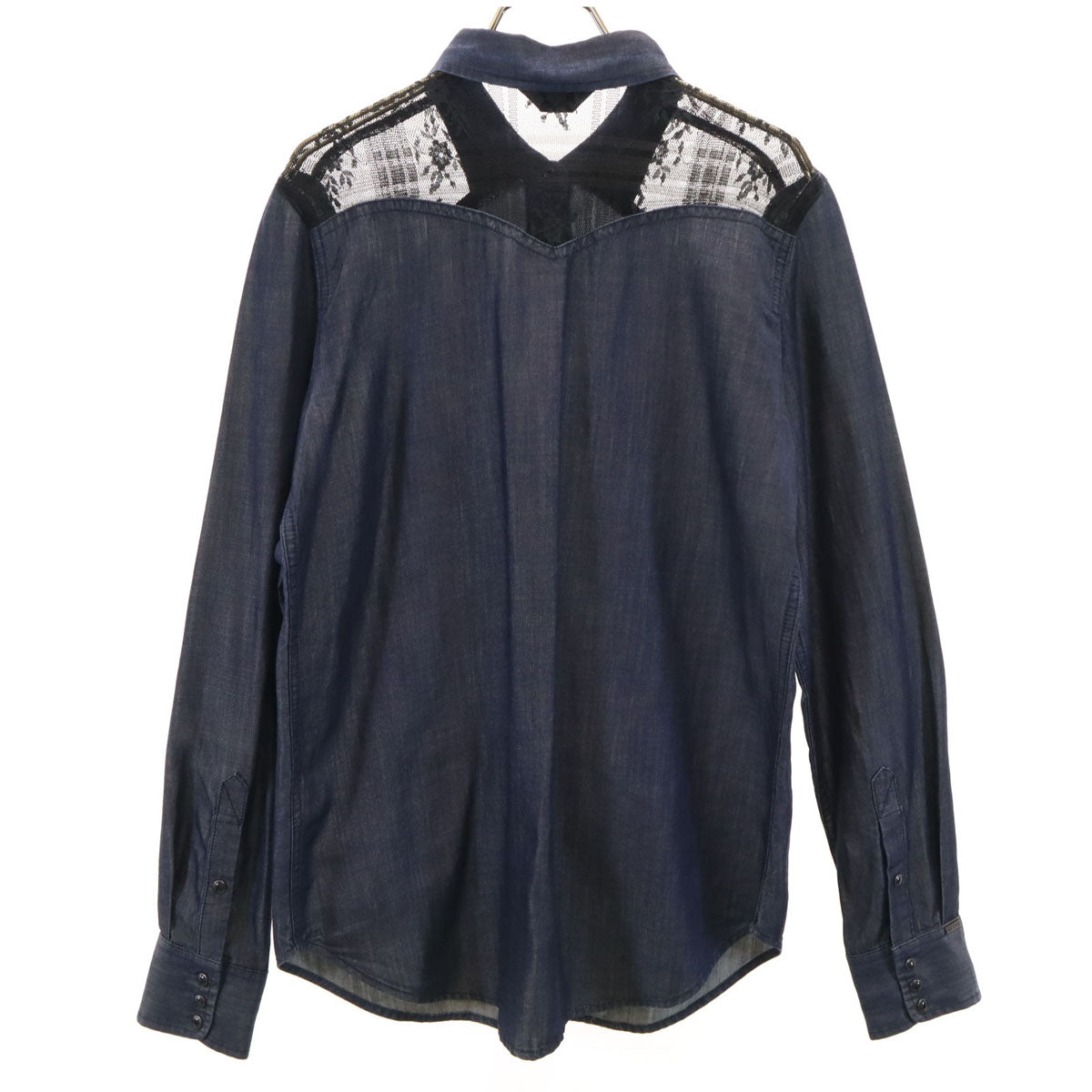 DIESEL ディーゼル 長袖 レース切替 シャンブレーシャツ S ネイビー レディース