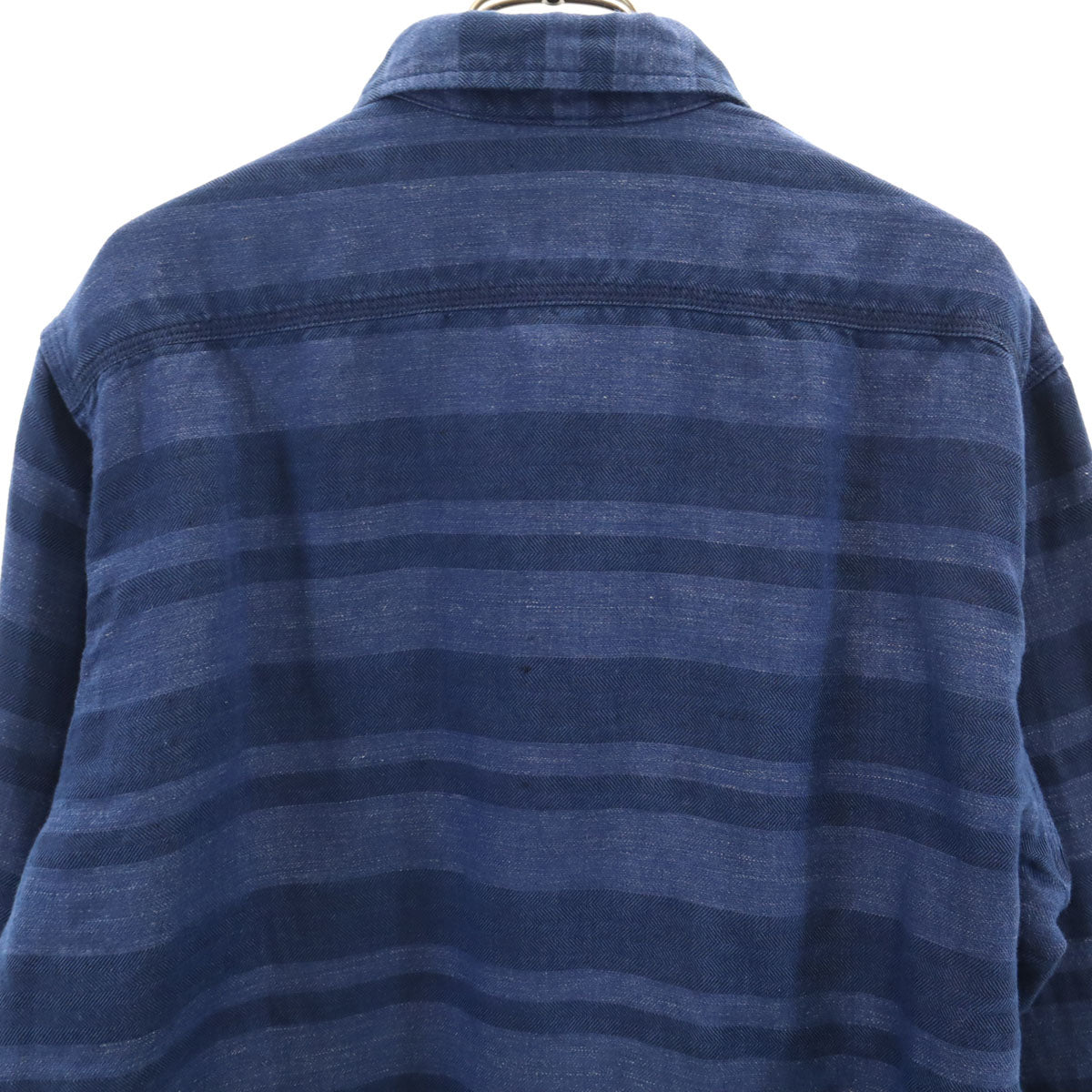MOMOTARO JEANS 桃太郎ジーンズ リネンブレンド ボーダー柄 長袖 ワークシャツ 40 ネイビー メンズ