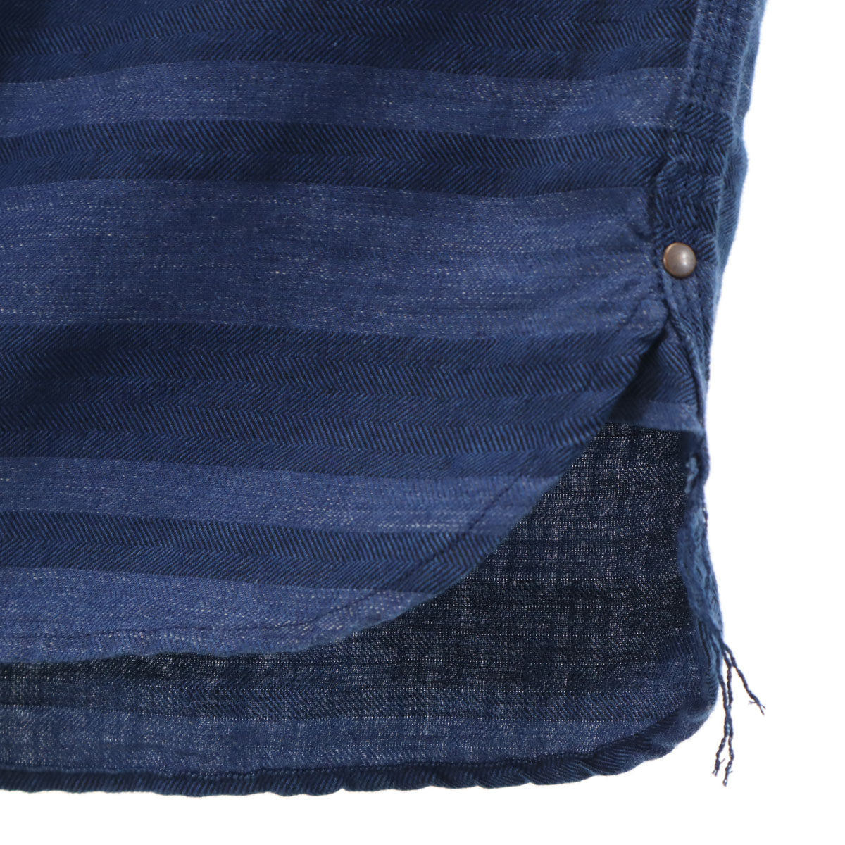 MOMOTARO JEANS 桃太郎ジーンズ リネンブレンド ボーダー柄 長袖 ワークシャツ 40 ネイビー メンズ