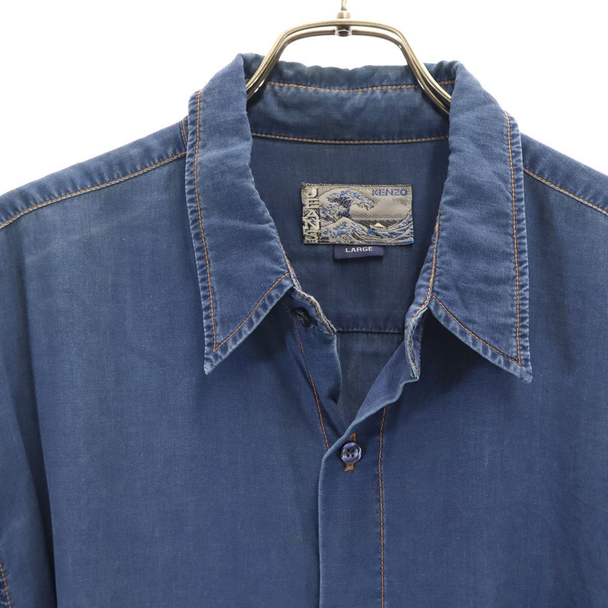KENZO JEANS ケンゾージーンズ 90s 日本製 オールド 長袖 シャンブレーシャツ L ブルー メンズ
