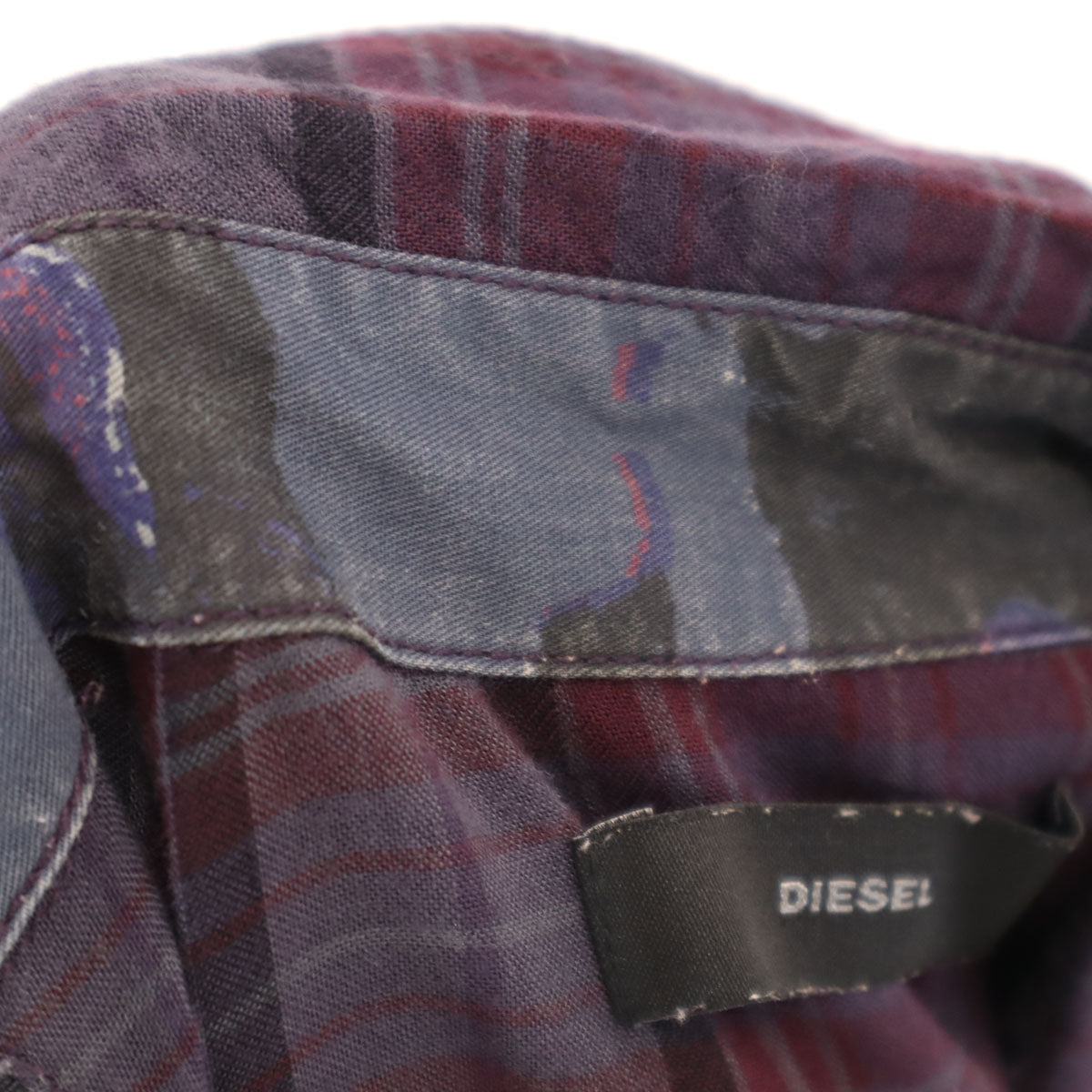 DIESEL ディーゼル チェック柄 長袖 ウエスタンヨーク シャツワンピース S ワインレッド レディース