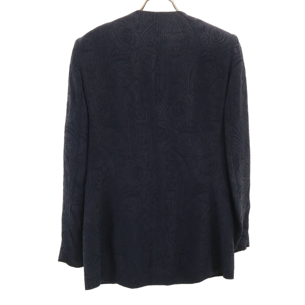 GIORGIO ARMANI ジョルジオアルマーニ 90s イタリア製 オールド 花柄 ジャガード ノーカラージャケット 38 ネイビー レディース