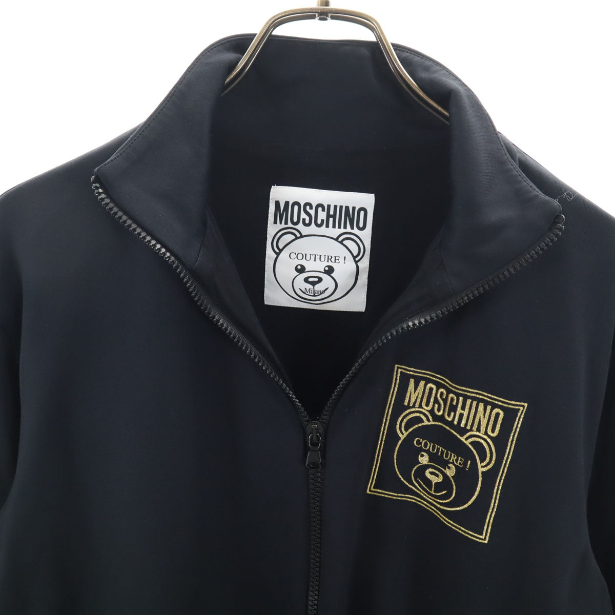MOSCHINO モスキーノ イタリア製 バックロゴ刺繍 トラックジャケット 42 ブラック レディース