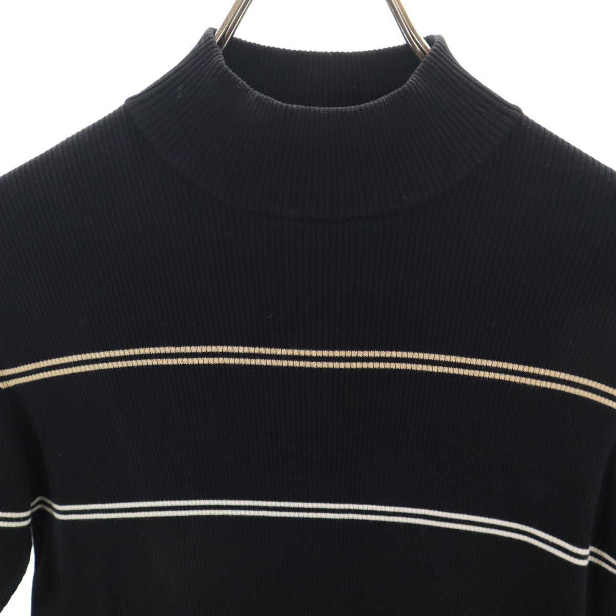 BURBERRY GOLF バーバリーゴルフ ボーダー柄 半袖 ハイネック リブ ニット M ブラック 三陽商会 レディース
