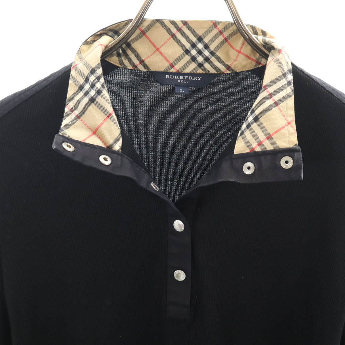 BURBERRY GOLF バーバリーゴルフ 日本製 7分袖 ポロシャツ L ブラック 三陽商会 レディース