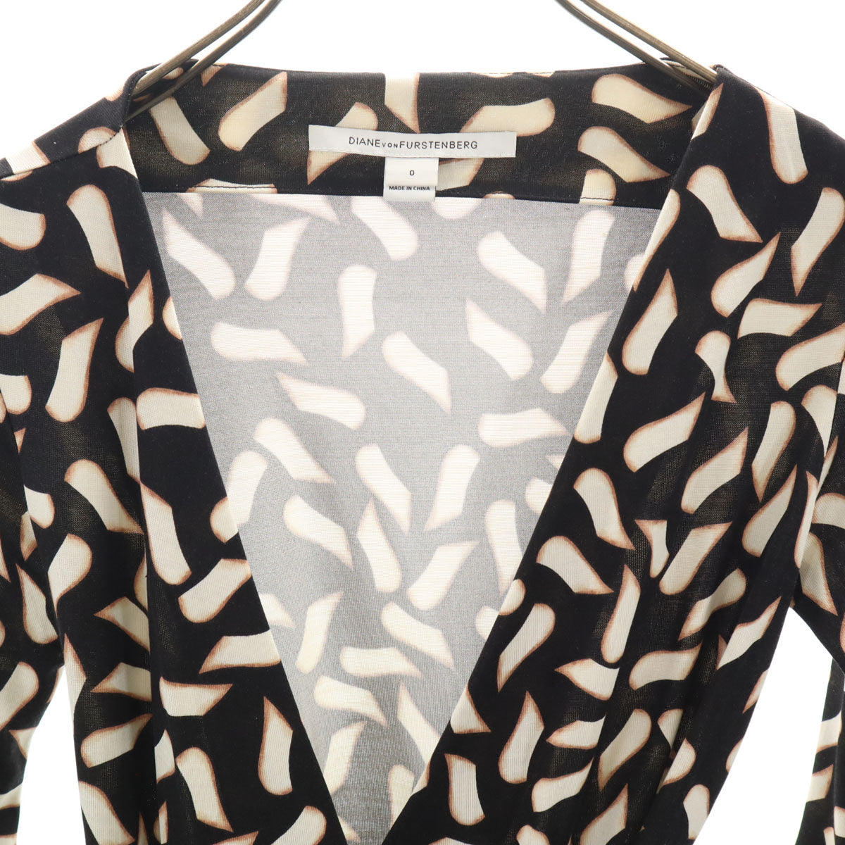 DIANE VON FURSTENBERG ダイアンフォンファステンバーグ 総柄 7分袖 ロング カーディガン 0 ブラック レディース