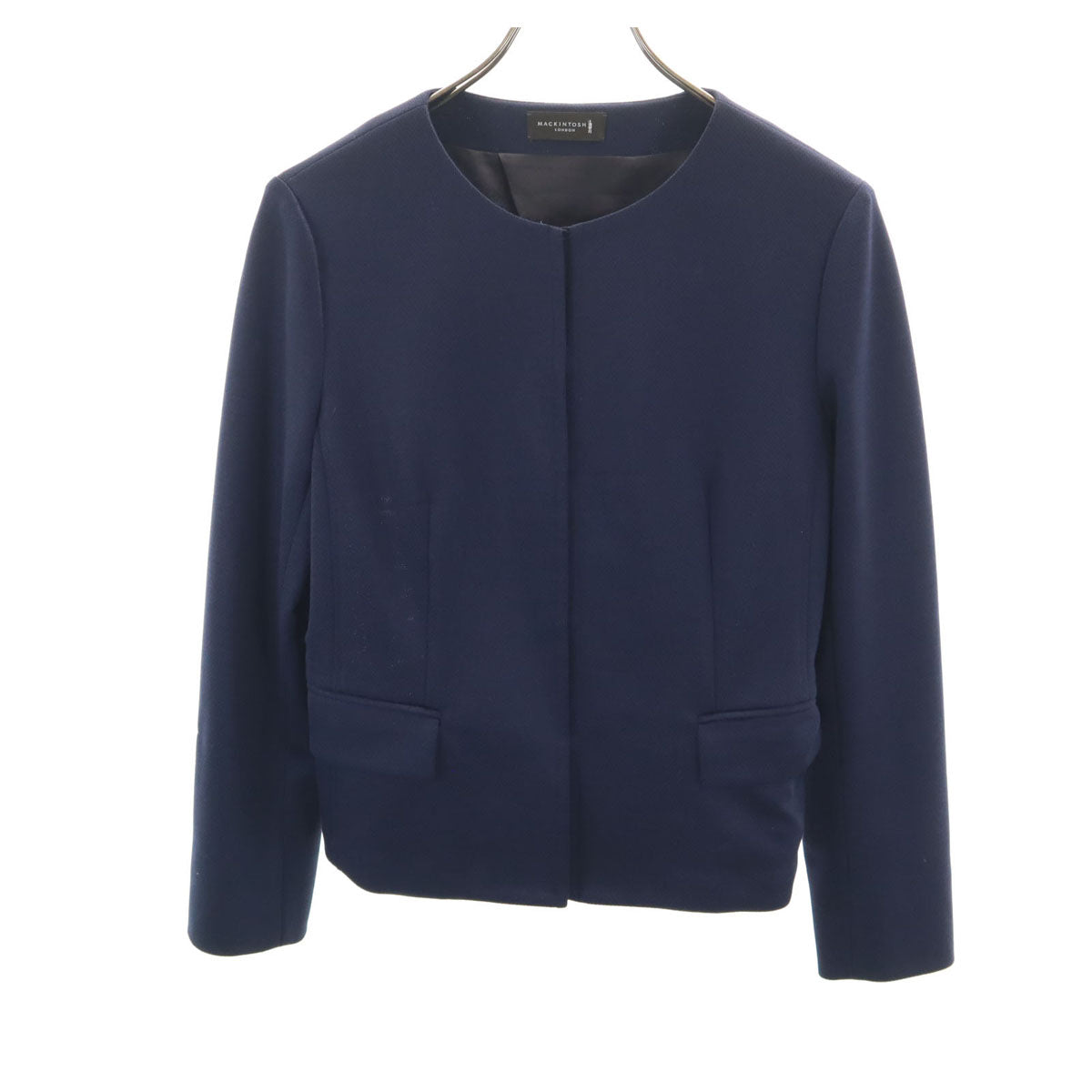 MACKINTOSH LONDON マッキントッシュロンドン 日本製 ノーカラージャケット 40 ネイビー レディース