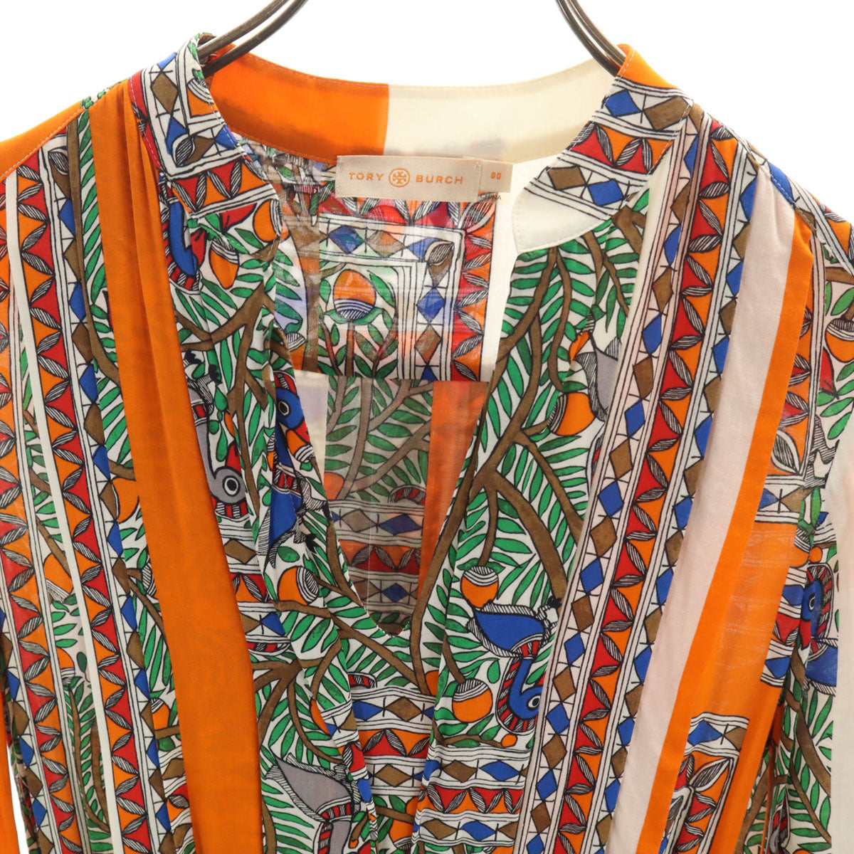 Tory Burch トリーバーチ 総柄 長袖 ロングワンピース 0 0 オレンジ レディース
