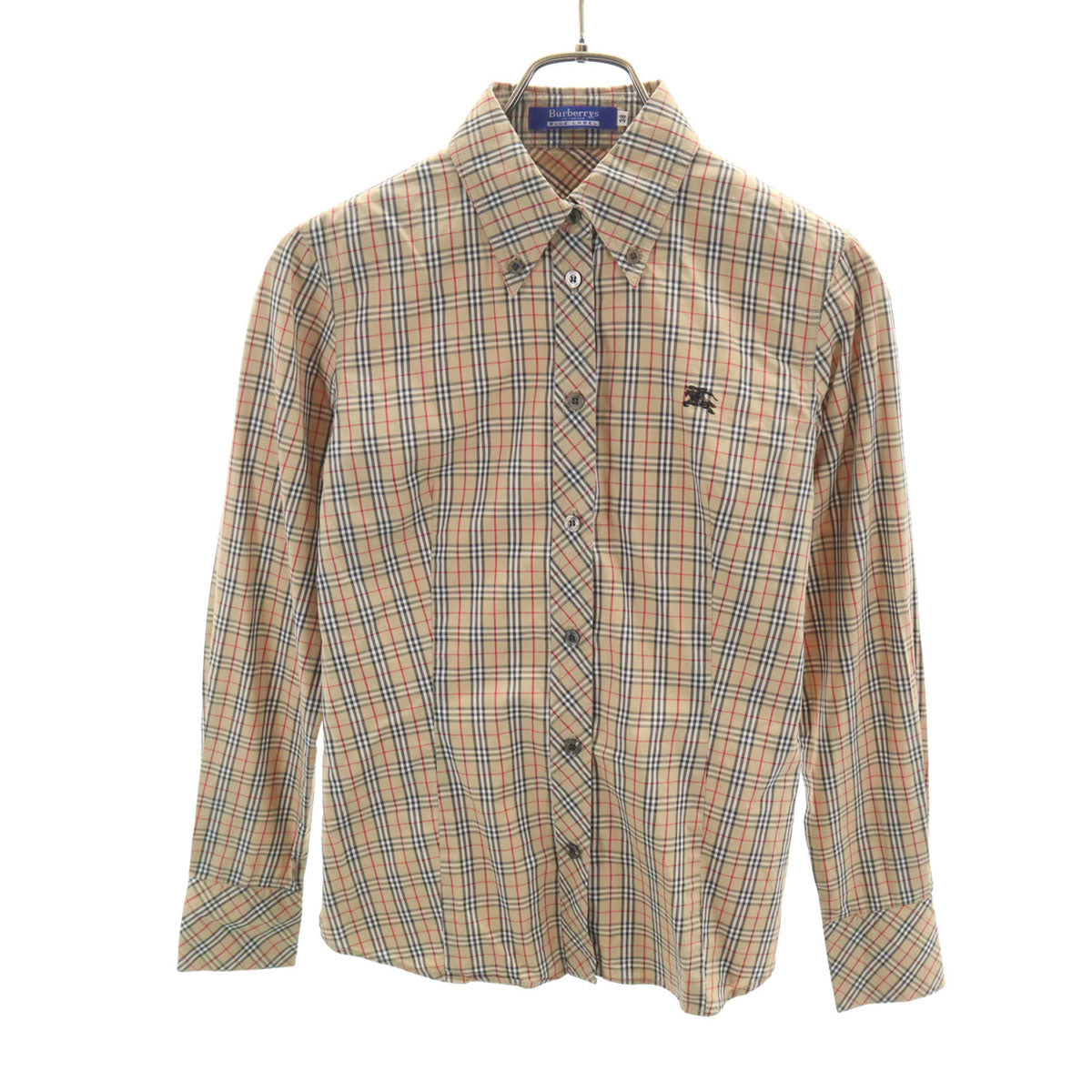 Burberrys OF LONDON BLUE LABEL バーバリーズオブロンドンブルーレーベル 90s オールド ノバチェック 長袖 ボタンダウンシャツ 38 ベージュ 三陽商会 レディース