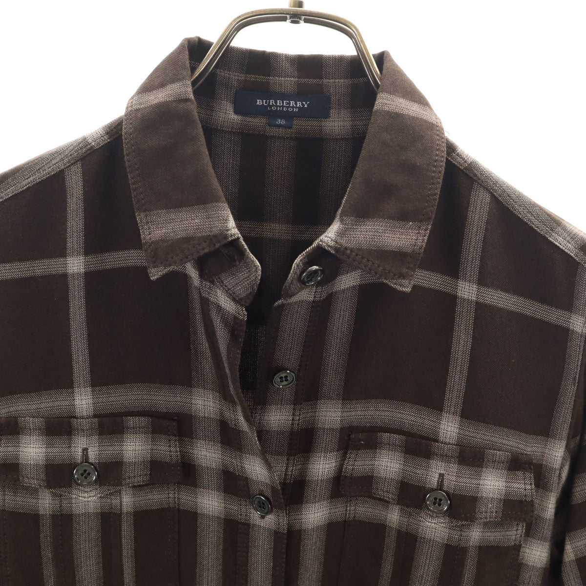 BURBERRY LONDON バーバリーロンドン 日本製 チェック柄 長袖 シャツ 38 ブラウン 三陽商会 レディース