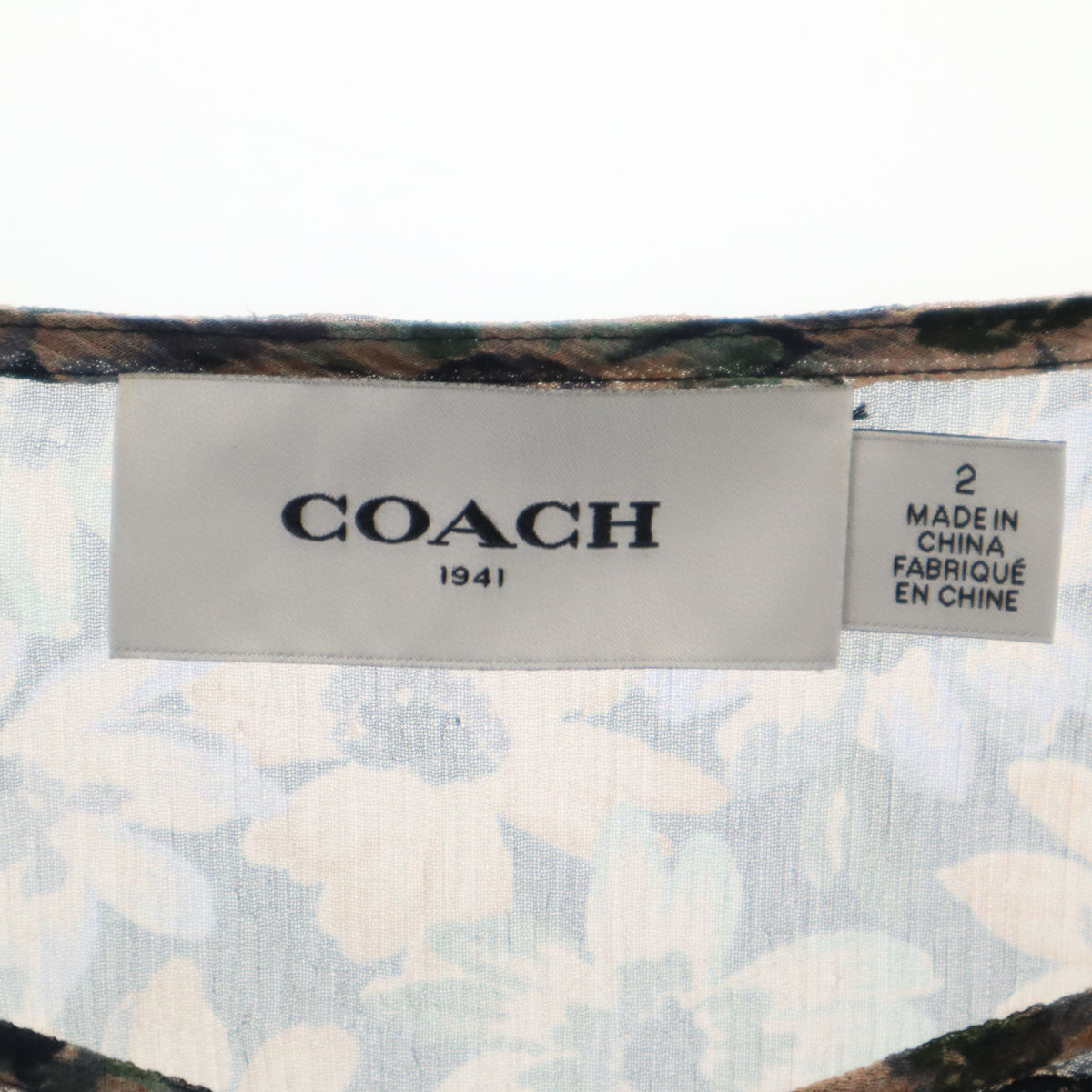 COACH コーチ シルク 花柄 長袖 シアー ワンピース 2 ネイビー 75690 レディース