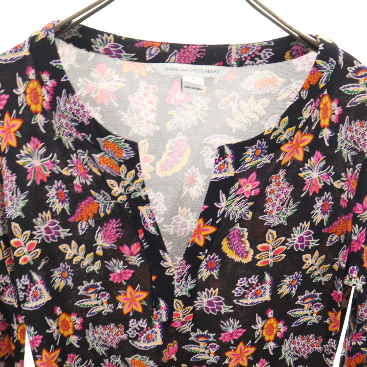 DIANE VON FURSTENBERG ダイアンフォンファステンバーグ シルク 花柄 長袖 ワンピース 2 ブラック レディース
