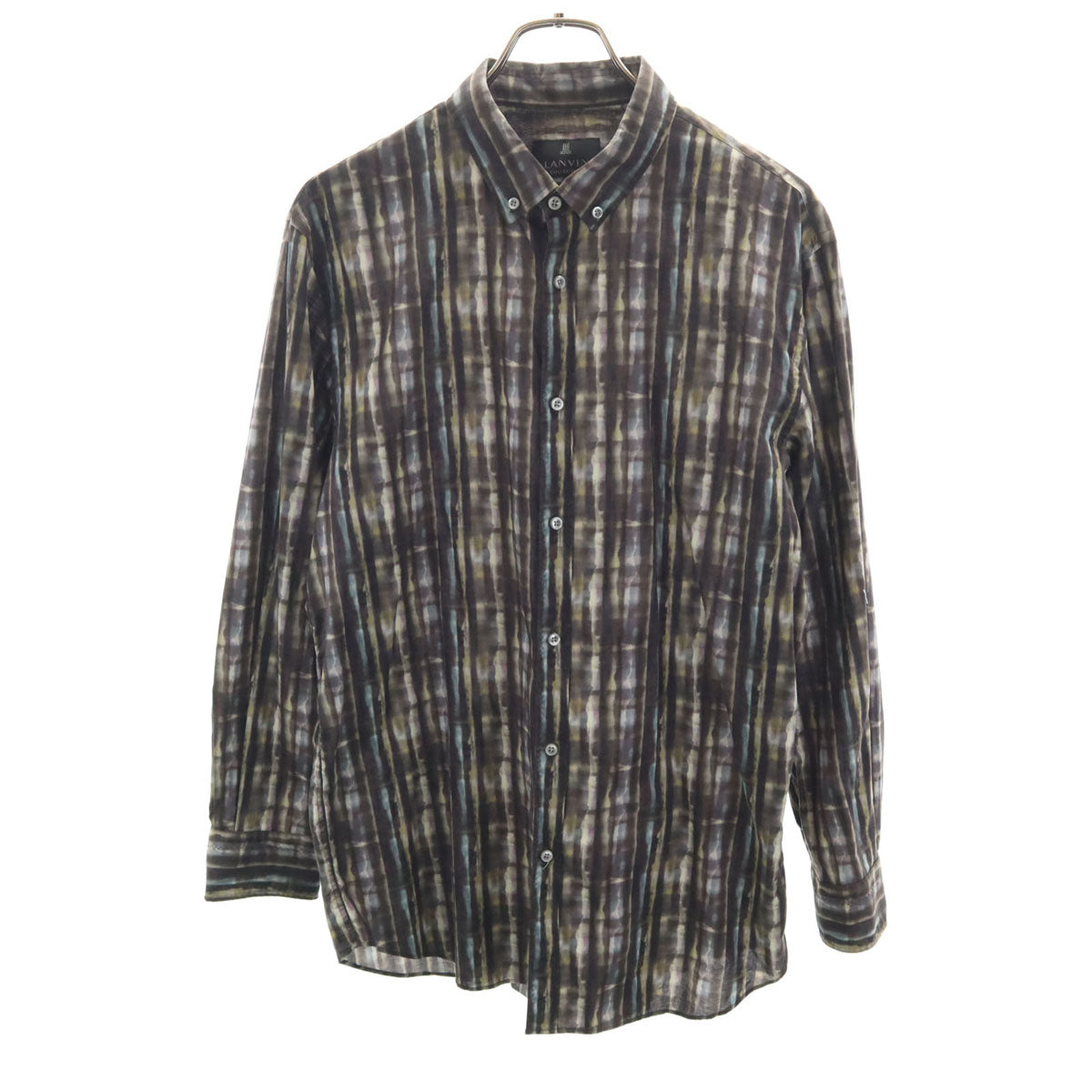 LANVIN LA COLLECTION ランバンコレクション 日本製 総柄 長袖 ボタンダウンシャツ LB チャコール メンズ