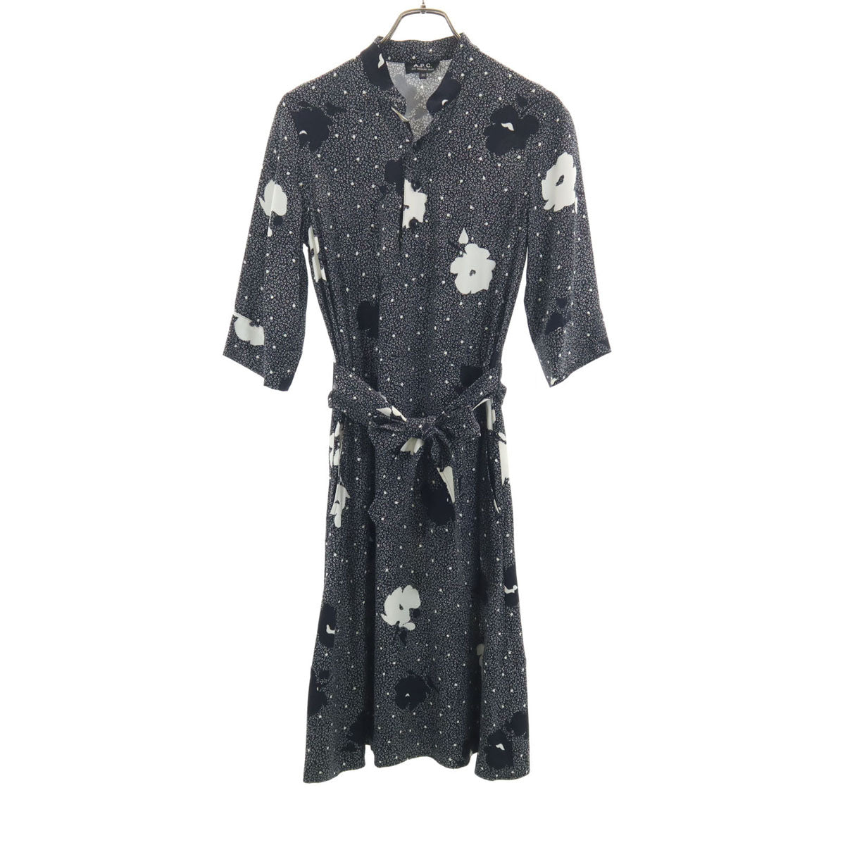 A.P.C. アーペーセー 花柄 5分袖 ワンピース 34 ブラック系 レディース