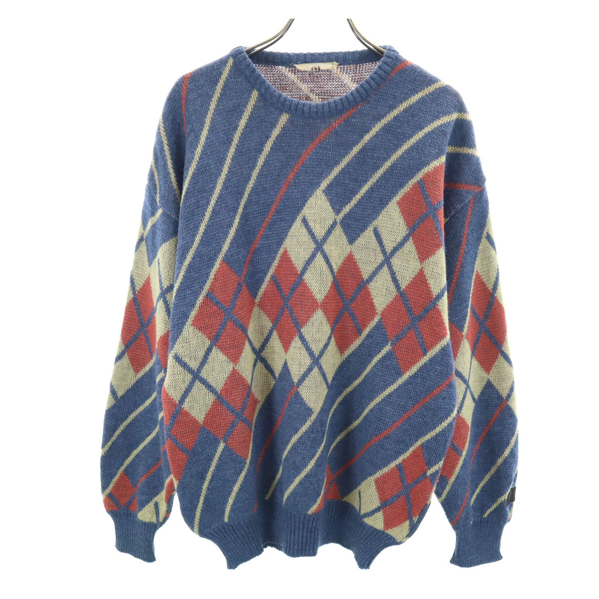 mila schon ミラショーン 80s ウールブレンド イタリア製 オールド 総柄 長袖 セーター M ブルー系 ニット メンズ