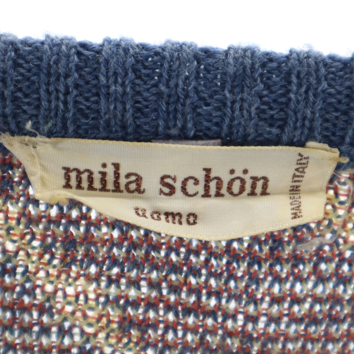mila schon ミラショーン 80s ウールブレンド イタリア製 オールド 総柄 長袖 セーター M ブルー系 ニット メンズ